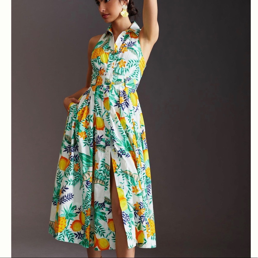 Anthropologie shirt dress lemon pineapple print cotton sundress